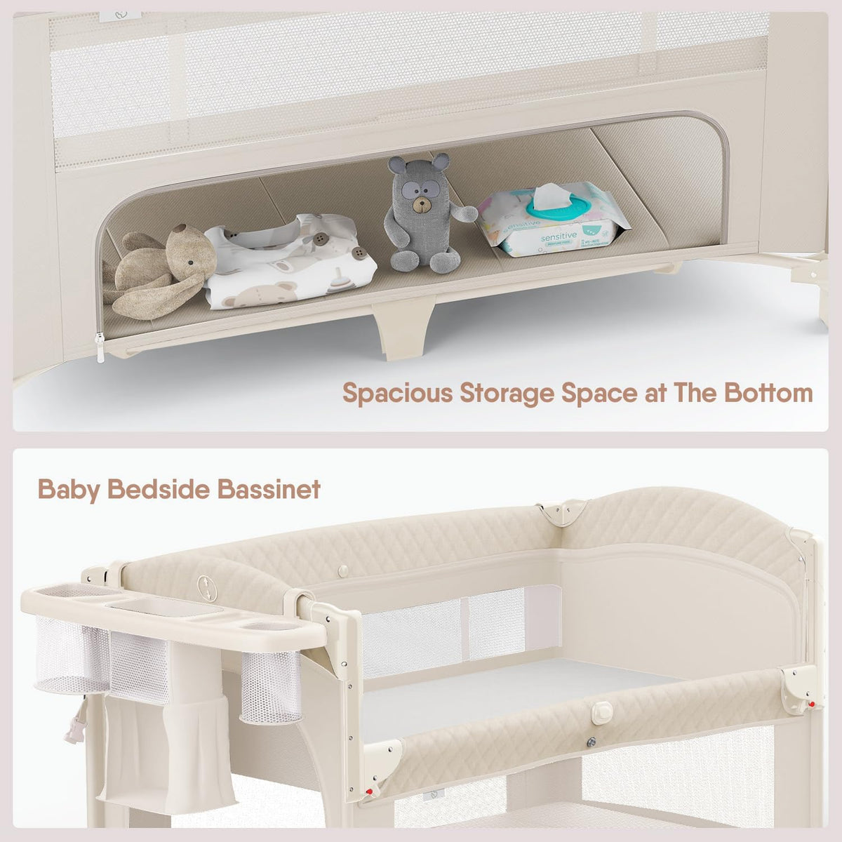 4 in 1 Baby Bassinet, Pack and Play, Bedside Crib Sleeper, Diaper Changer - Comes with Mattress