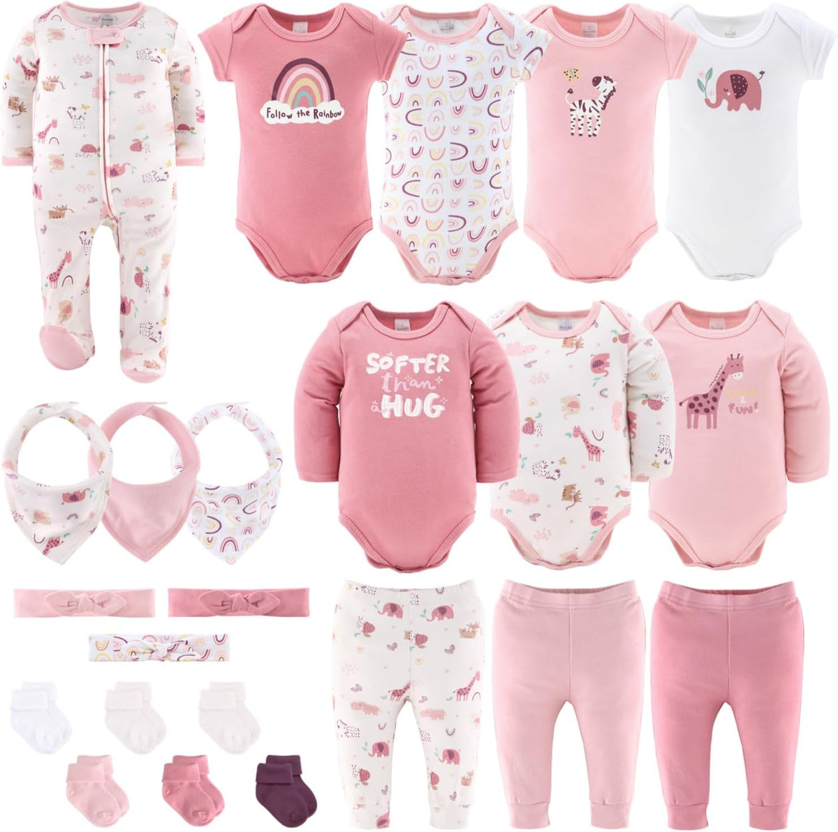 The Peanutshell Baby Layette Gift Set for Girls - 23 Piece Newborn Girl Gift Sets, Baby Clothes &