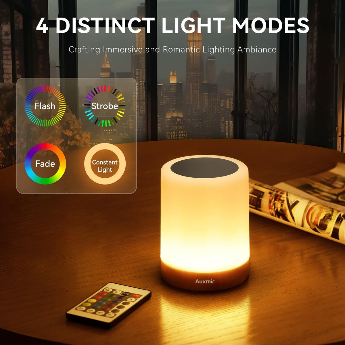 LED Night Light Bedside Lamp Touch and Remote Control Dimmable Tabletop 13 Colors Changing 5