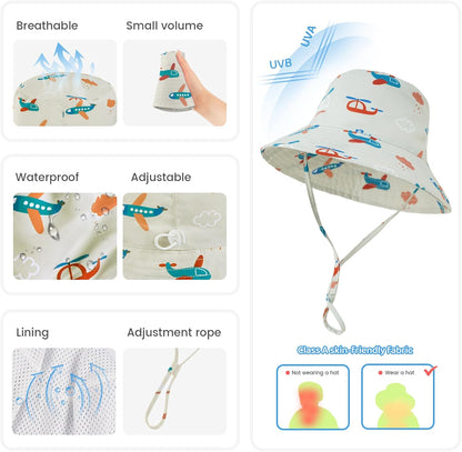 Baby Sun Hat 0-6 Years Toddler Boys Girls Adjustable Bucket Hats Kids Bucket Hats UPF 50+ Wide Brim