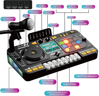 Kids DJ Mixer Controller Table Musical Toy Electronic Bluetooth Toy with LED Lights Sound Effect