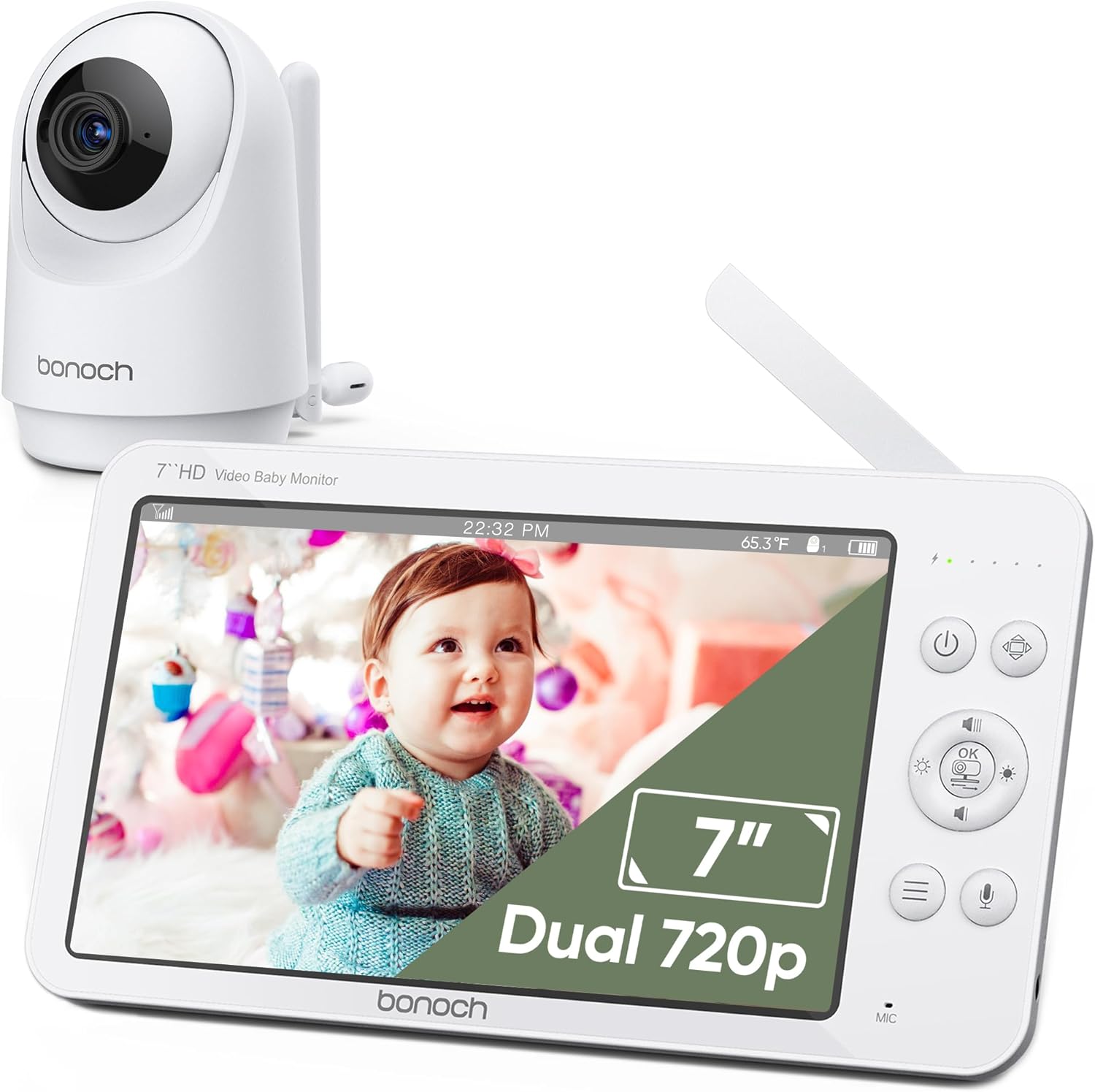 bonoch MegaView Baby Monitor with Camera and Audio, 7" 720P HD Video Baby Monitor No WiFi, 6000mAh
