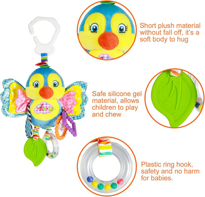 Baby Stroller and Car Seat Toys for Infant - Hanging Rattle Teether Clip on Soft Plush Baby Toys