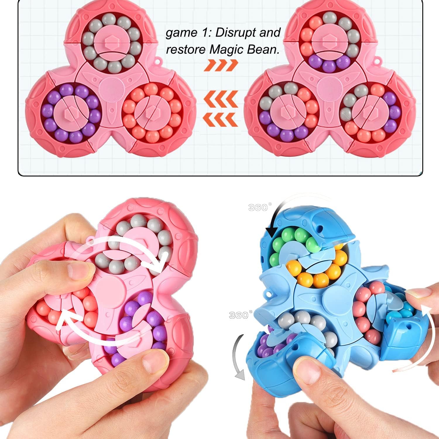 Magic Bean Rotating Brain Teaser Finger Puzzle Toy,Boys Girls Handheld Spinner Stress Anxiety