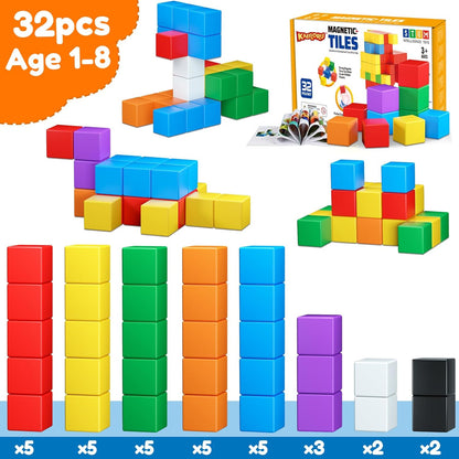 Magnetic Blocks,32PCS Magnetic Building Blocks for Toddlers Age 3-5 Magnet Cubes Toys STEM