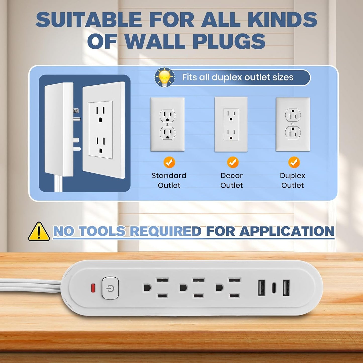 Outlet Concealer Power Strips (8ft (Multi Ports,AC,USB&Type-C))