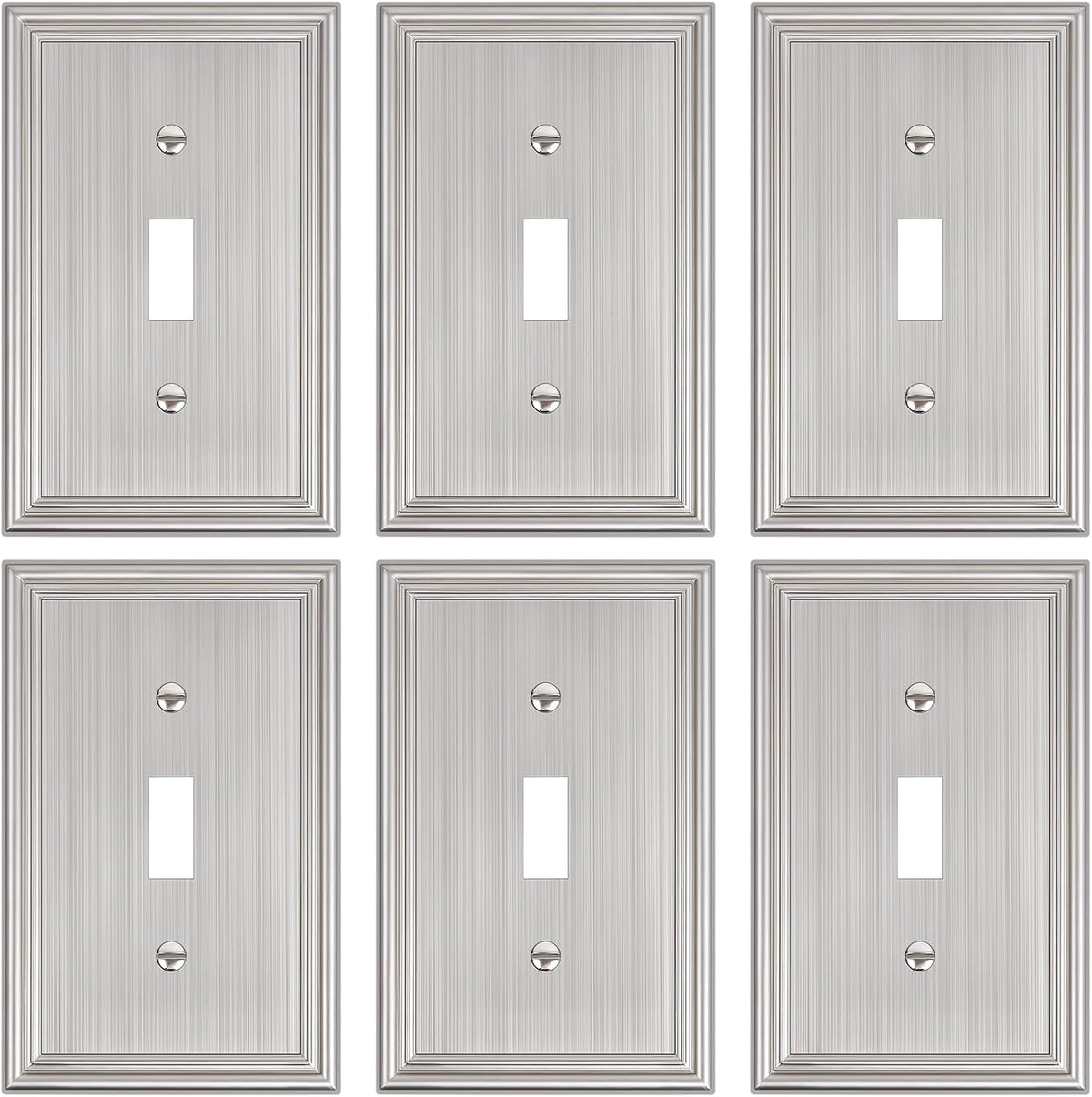 6-Pack Single Toggle Light Switch Cover Plate, Durable Solid Zinc Alloy Decorative Switch Plate