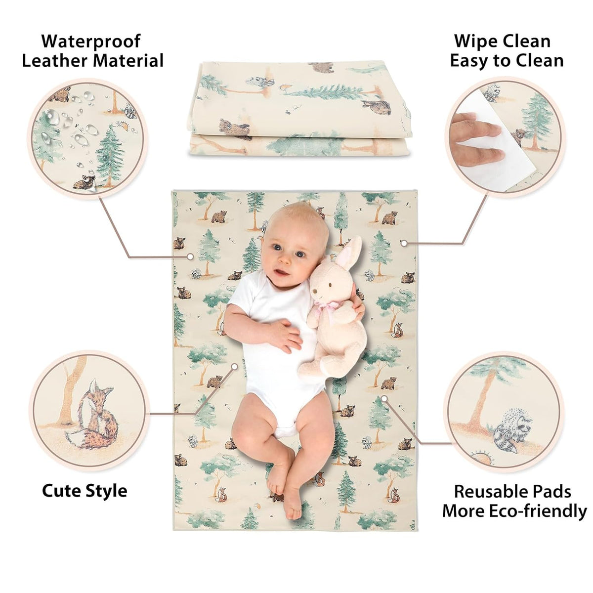 Vegan Leather Baby Changing Mat - Wipeable Portable Changing Pad, Foldable Travel Changing Mat for
