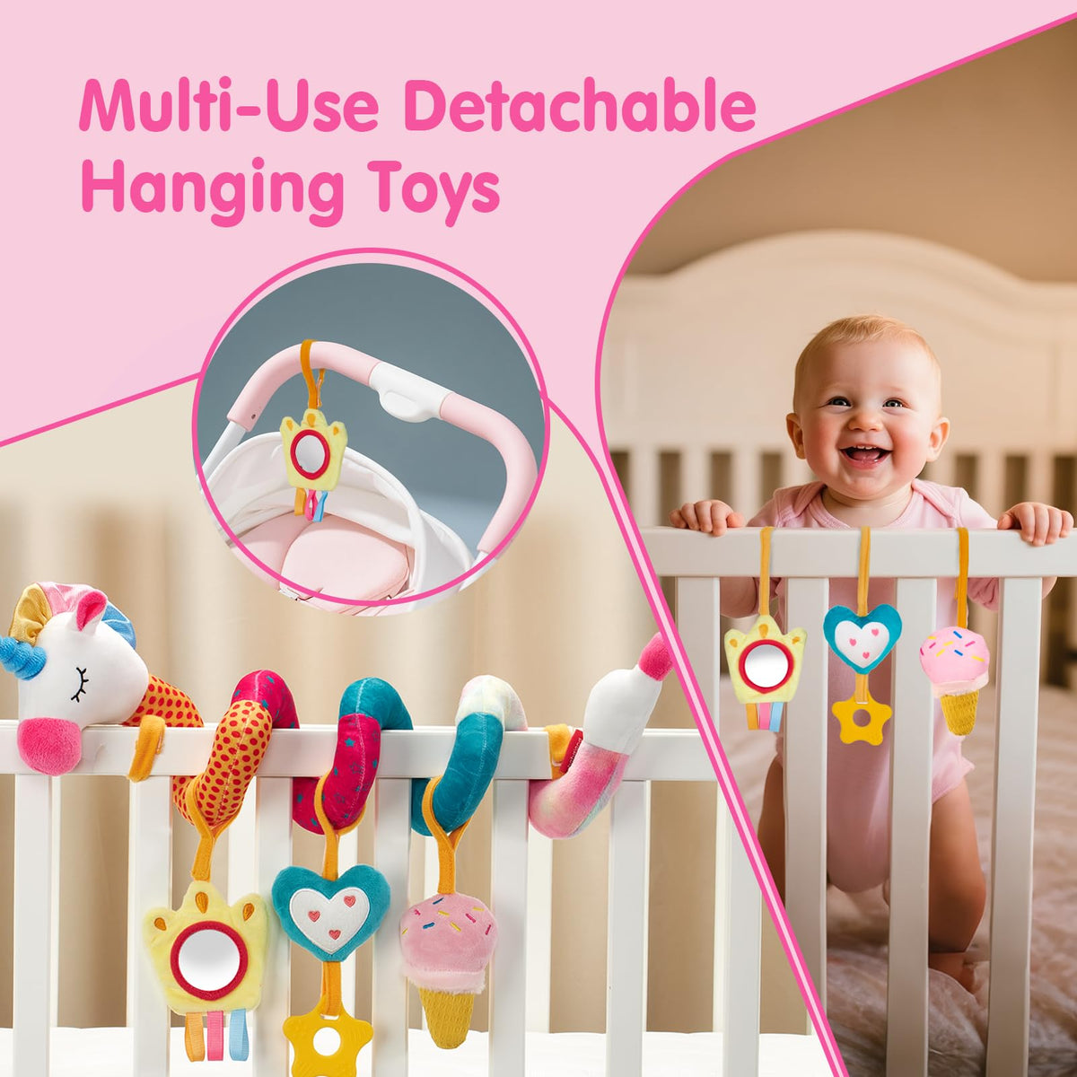 hahaland Car Seat Toys for Babies 0-6 Months Girl Stroller Toy Unicorn