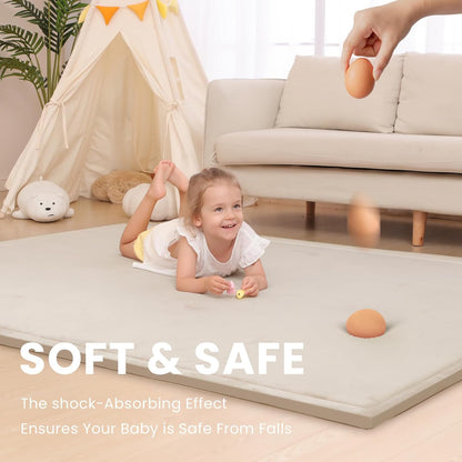 Baby Play Mat for Floor,1.3" Thick Memory Foam Tummy Time Mat,Soft Coral Velvet Nursery Rug,Extra