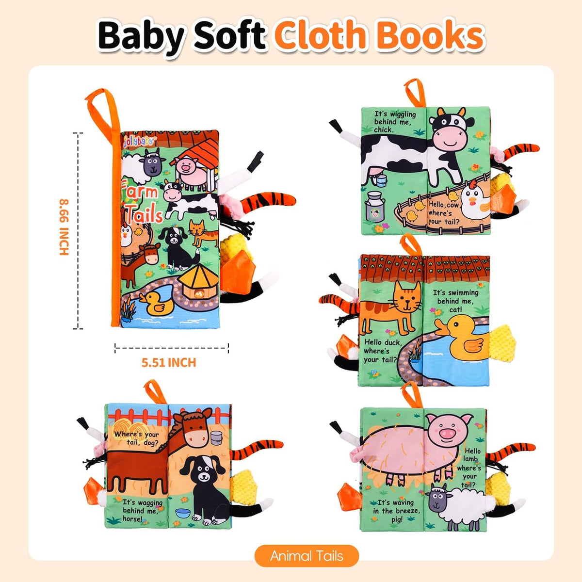 Jollybaby Baby Cloth Books, Touch & Feel Crinkle Soft Books, for Infants Babies, Toddler Early