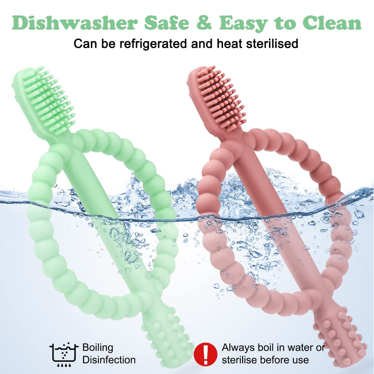 Baby Teething Toys with Easy-Hold Handle, Silicone Infant Toothbrush, Textured On Both Sides Helps