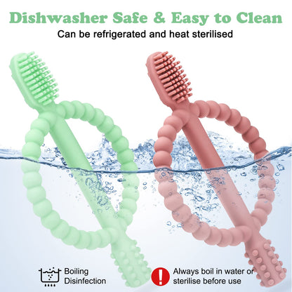 Baby Teething Toys with Easy-Hold Handle, Silicone Infant Toothbrush, Textured On Both Sides Helps