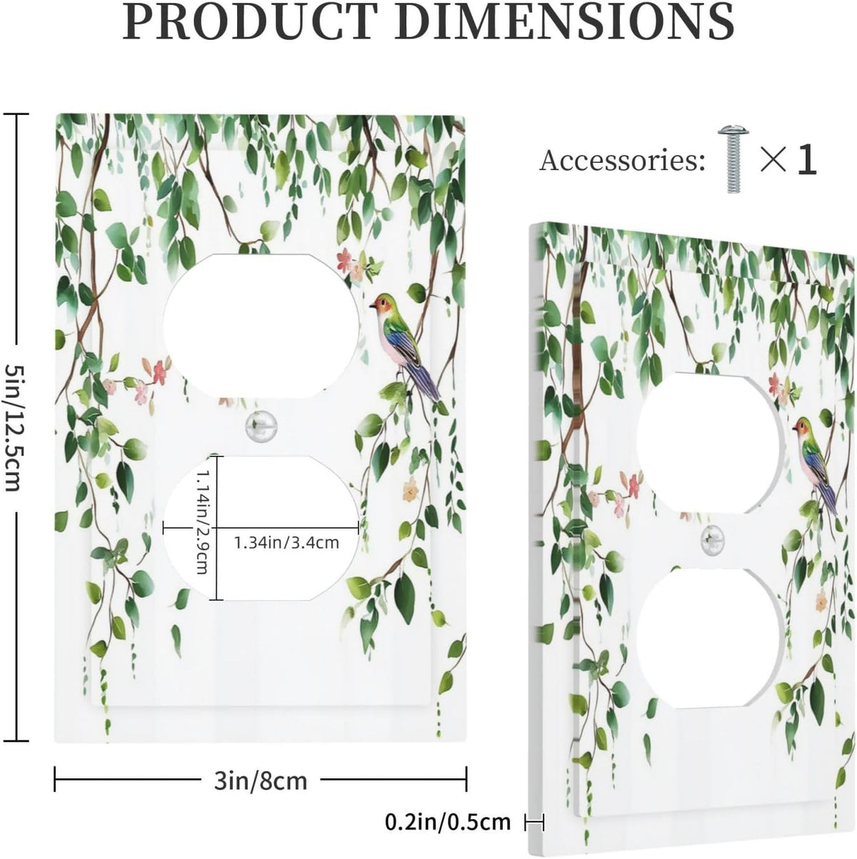 Outlet Covers Green Leaves Bird Eucalyptus Sage Plant 1 Gang Duplex Light Switch Cover Decorative