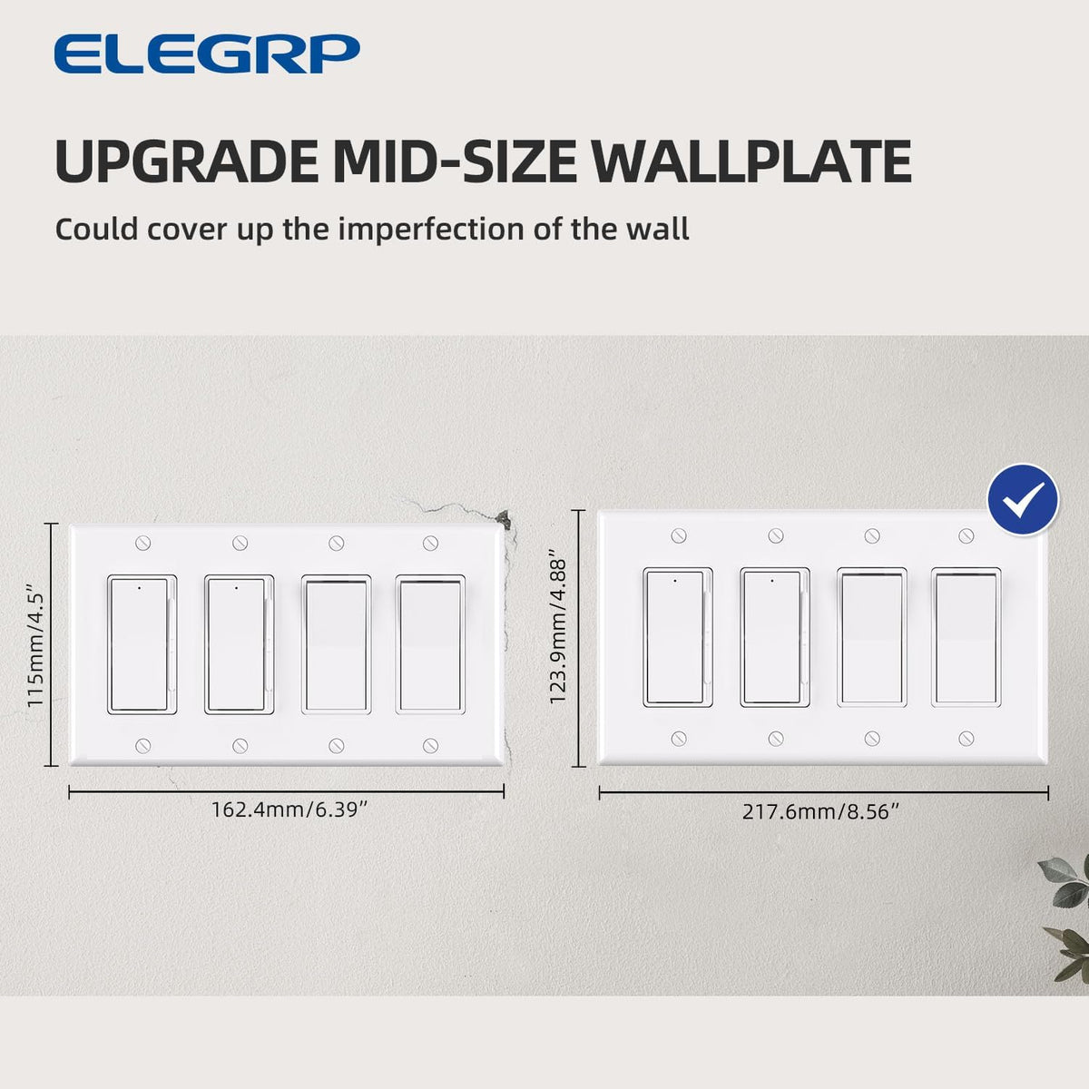 ELEGRP 4-Gang Decorative Wall Plates, Mid-Size 4.88" H x 8.57" L Unbreakable Thermoplastic