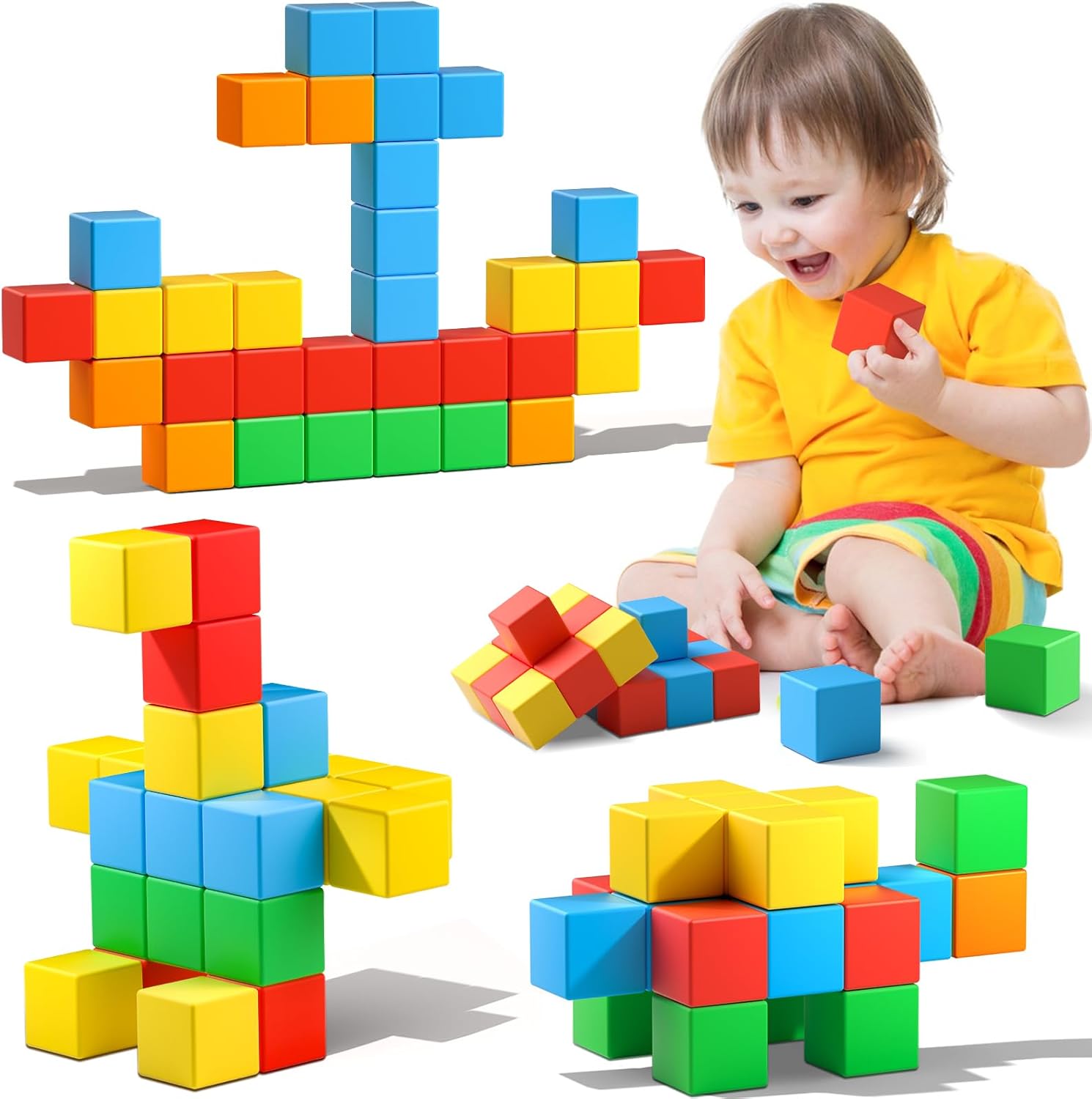 Magnetic Blocks,1.42 inch 32pcs Large Magnetic Building Block for Toddlers 3 4 5 6 7 8 Year Old