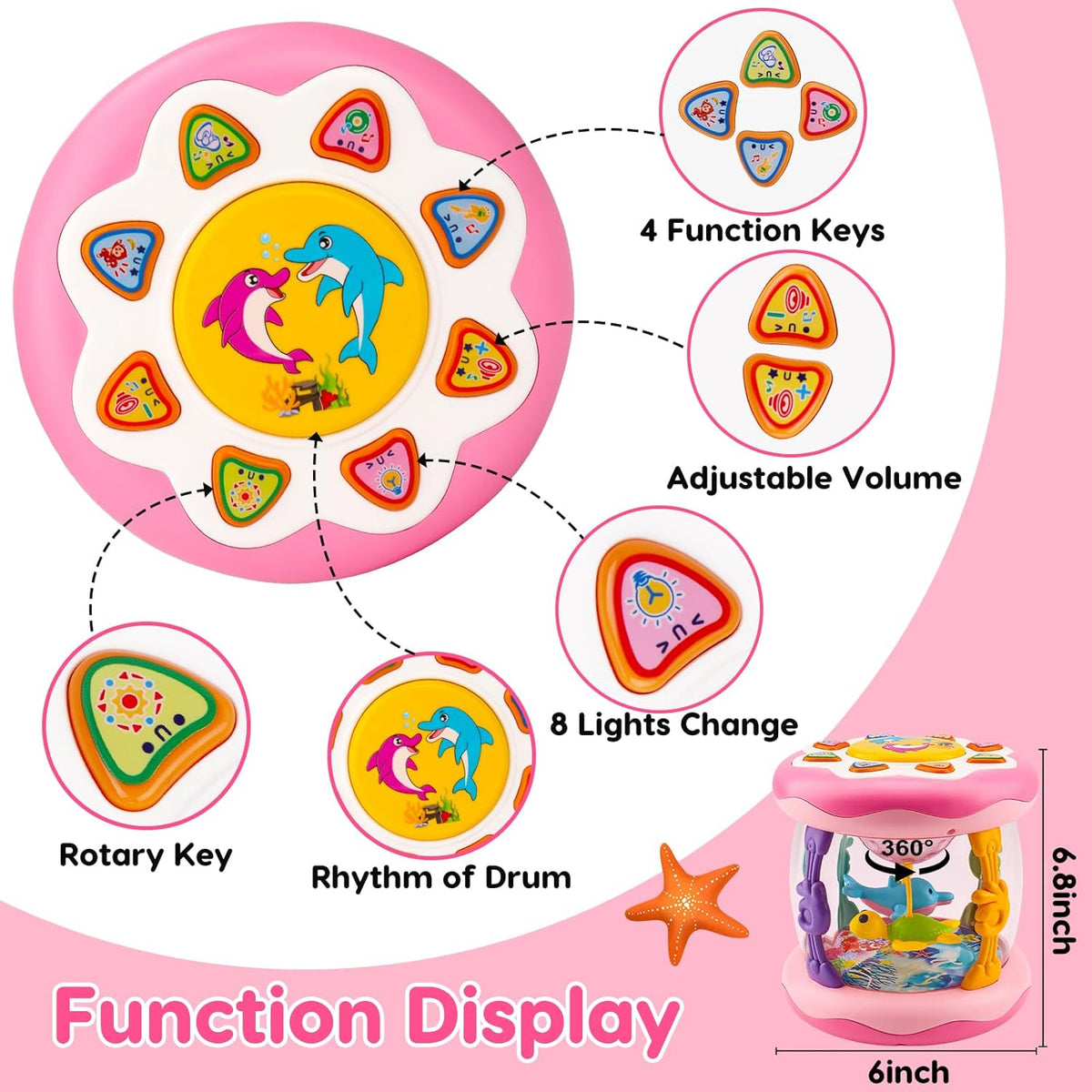 Baby Musical Light Up Toys 0-6 Months Tummy Time Ocean Projector Rotating Infant 0-3 4 5 6 7 8 9
