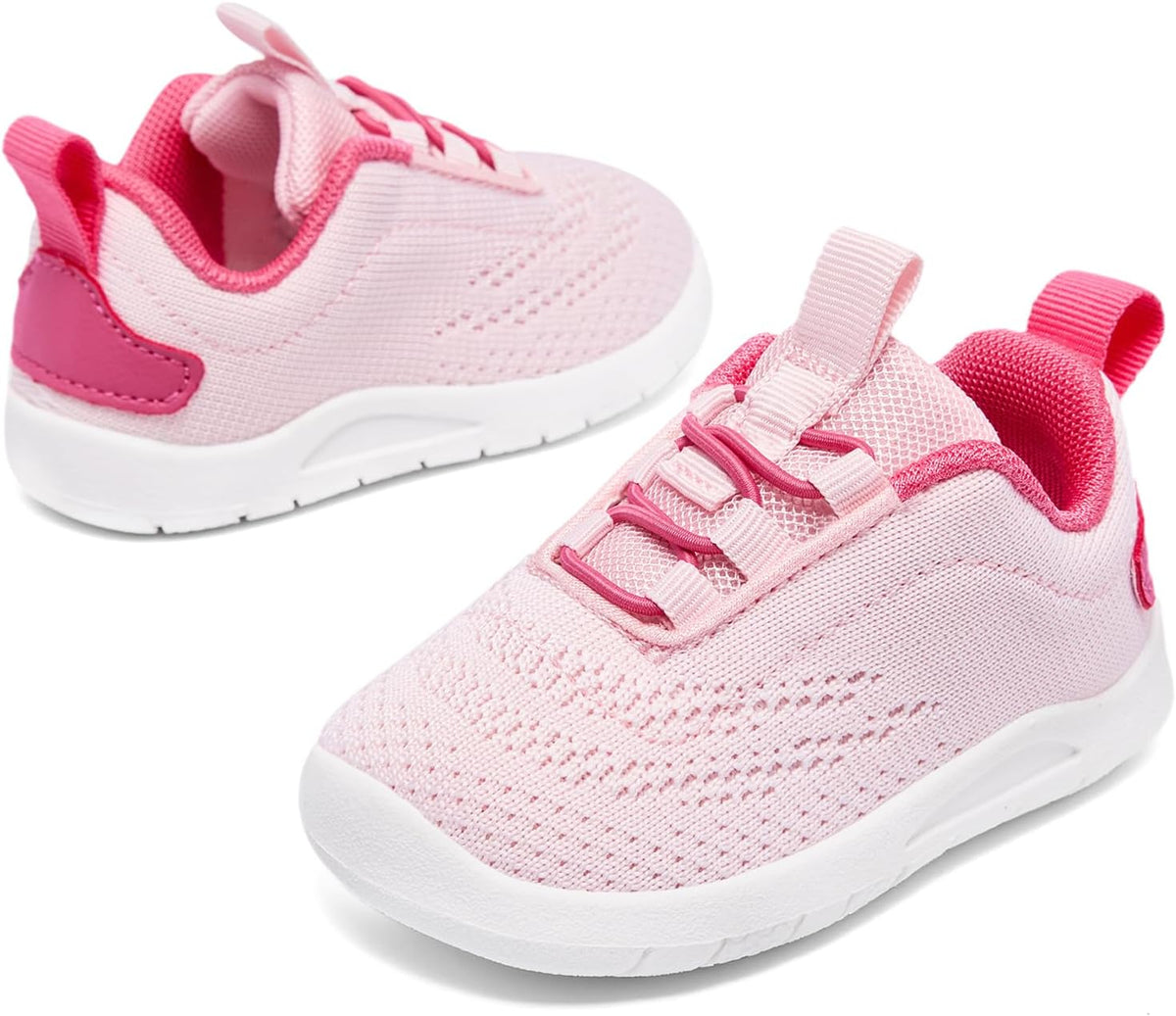 MORENDL Toddler Slip On Sneakers Baby Walking Shoes Non-Slip Breathable Unisex Pink Mesh Lace-Up
