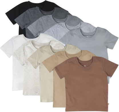 HonestBaby 10-Pack Short Sleeve T-shirts 100% Organic Cotton Baby, Toddler, Little Kids, Boys