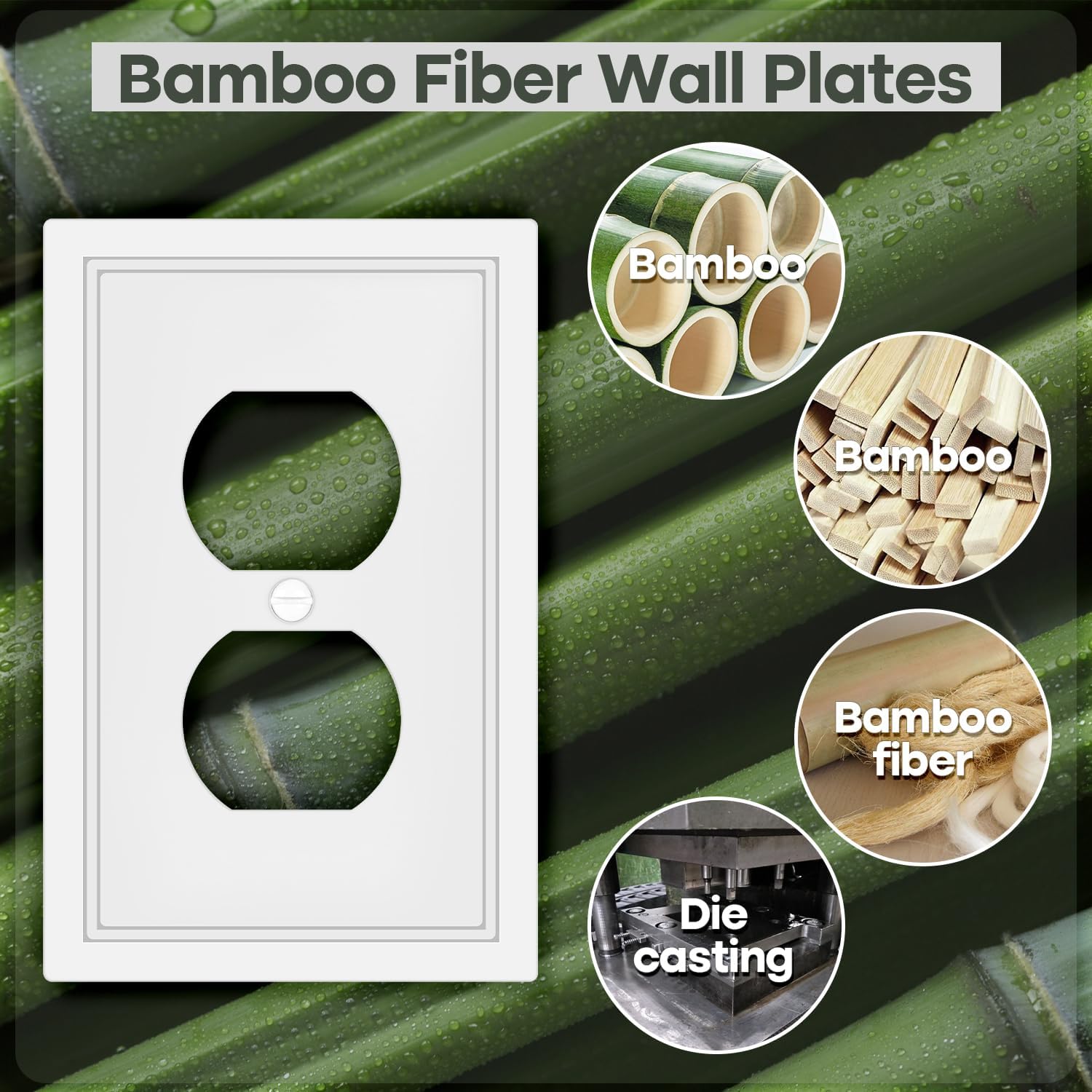 White Decorative Outlet Cover Wall Plates, Classic Switch Plates and Outlet Covers, Natural Bamboo