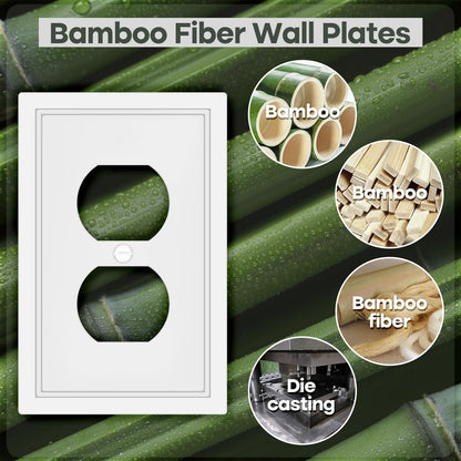 White Decorative Outlet Cover Wall Plates, Classic Switch Plates and Outlet Covers, Natural Bamboo