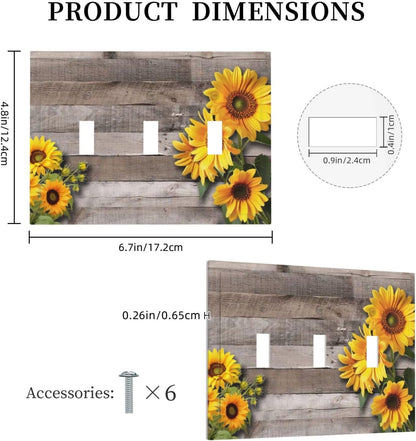Sunflower Rustic Brown Gray Wood Decorative Switch Plates 3 Gang Wall Plate Triple Toggle Light