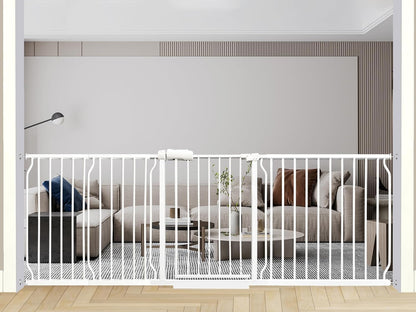 Heavy Duty Baby & Dog Safety Gate, Extra Wide 85.8-90.5 Inch,White Metal, Tension Mounted No