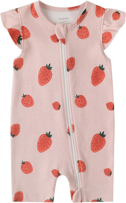 Owlivia Baby Short Sleeve Summer Romper Set, 2 Pack Tank Jumpsuit for Girls and Boys, Cartoon One