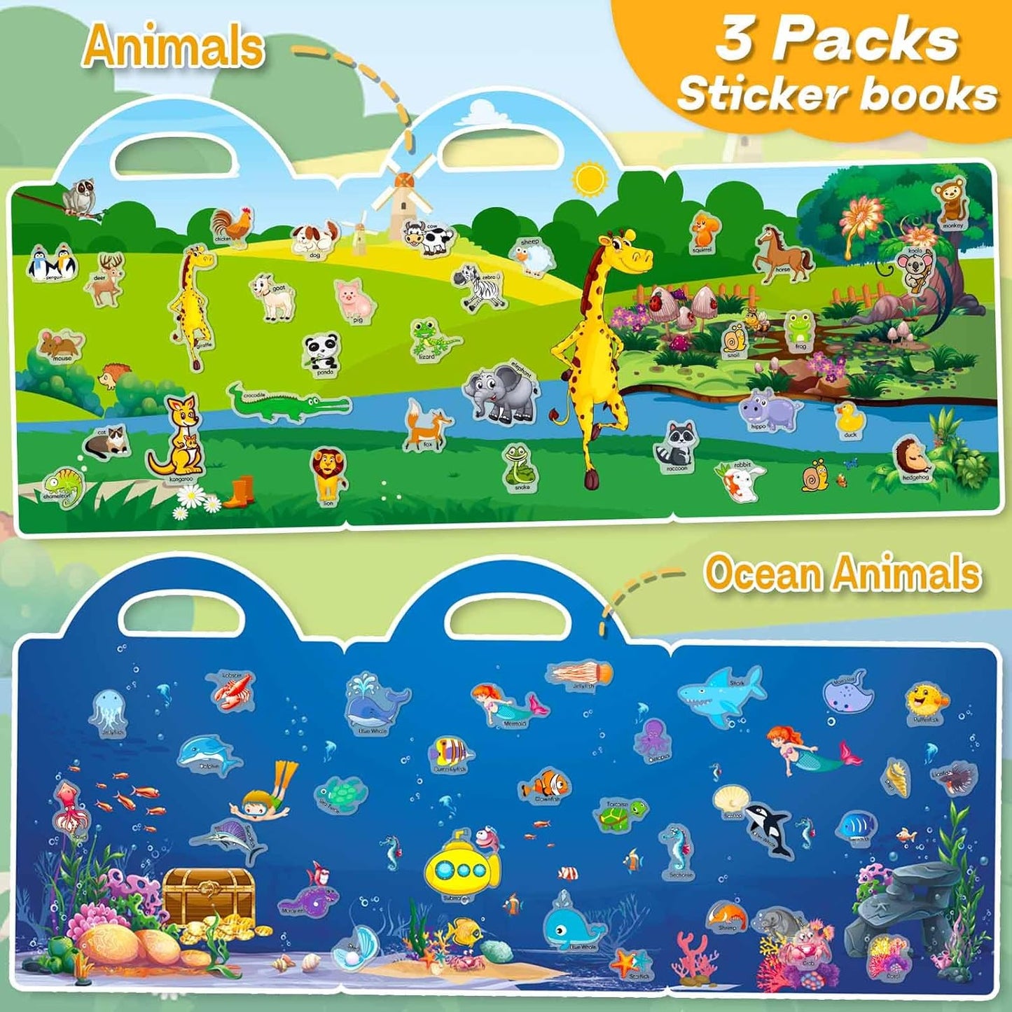 Reusable Sticker Books for Toddlers 1-3, 3 Sets Sticker Books for Toddlers 2-4 Years, Toddler