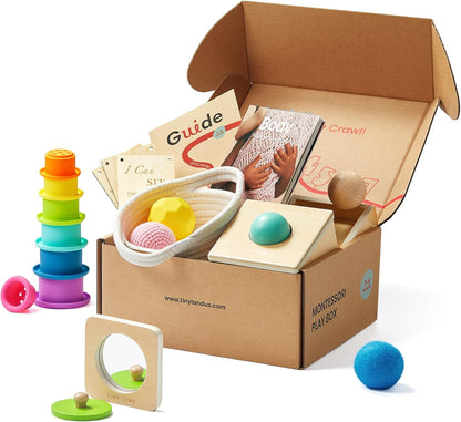 Tiny Land Montessori Toy Set for Babies 7-9 Months Senser Play Kit - 5-in-1 Wooden Learning Toys