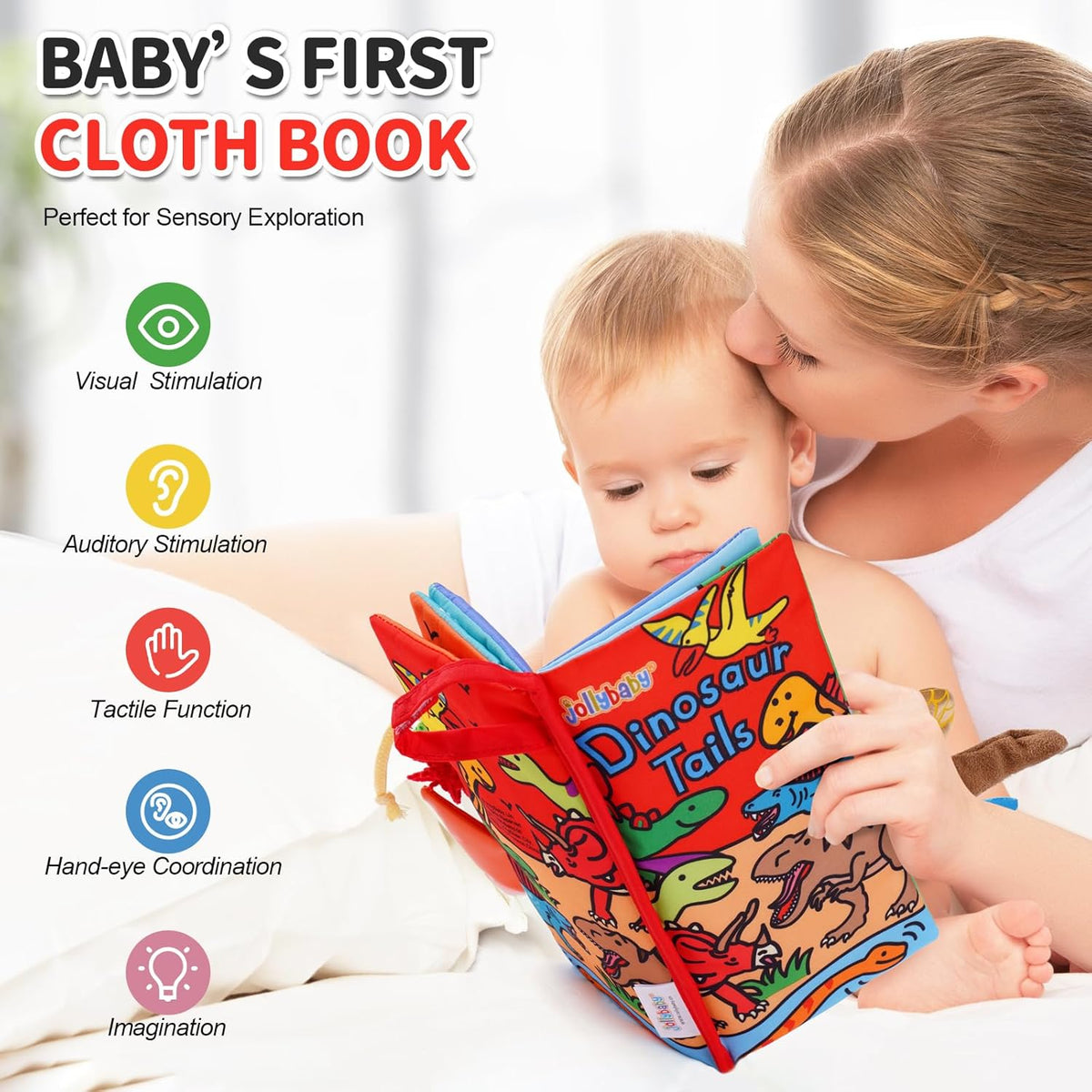 Jollybaby Baby Books 0-6 Months, Touch and Feel Crinkle Soft Cloth Books for Infants Babies