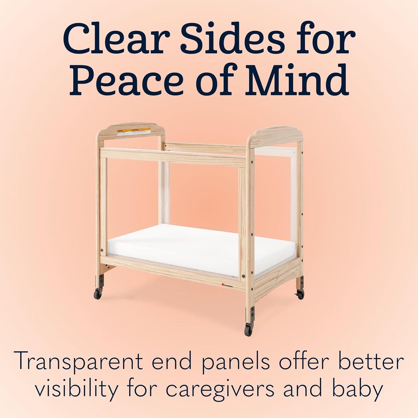 Foundations Serenity Compact Clearview Daycare Crib, Fixed Side, Durable Wood Construction