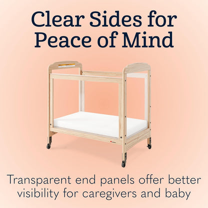 Foundations Serenity Compact Clearview Daycare Crib, Fixed Side, Durable Wood Construction