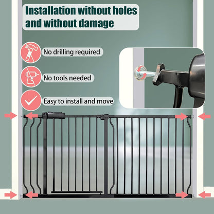 Heavy Duty Baby & Dog Safety Gate, Extra Wide 85.8-90.5 Inch,Black Metal, Pressure Mounted No