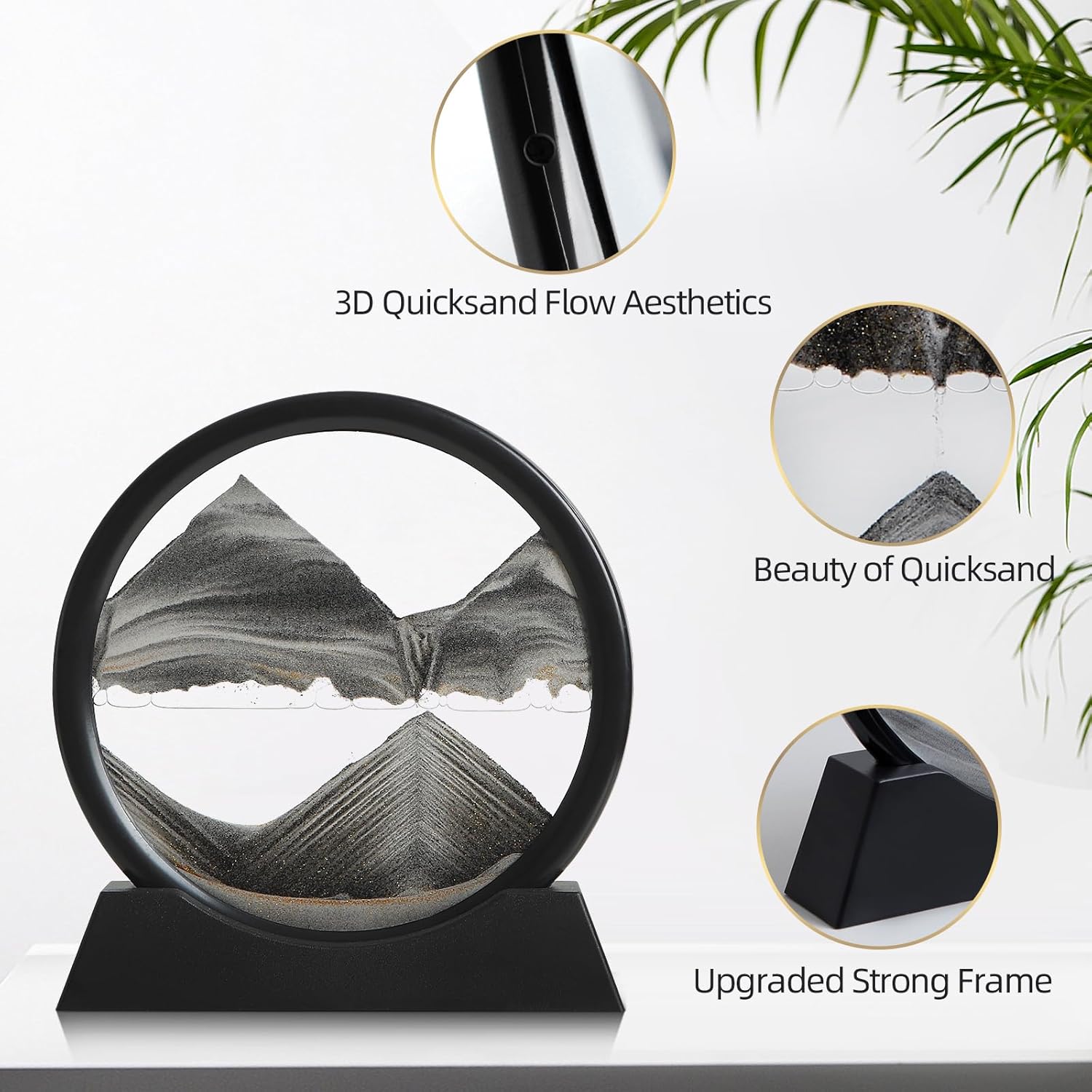 KPNUWN Moving Sand Art Liquid Motion, 3D Deep Sea Sandscape Color Quicksand Decor, Round Glass