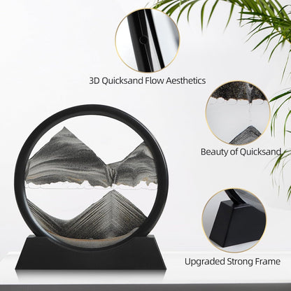 KPNUWN Moving Sand Art Liquid Motion, 3D Deep Sea Sandscape Color Quicksand Decor, Round Glass