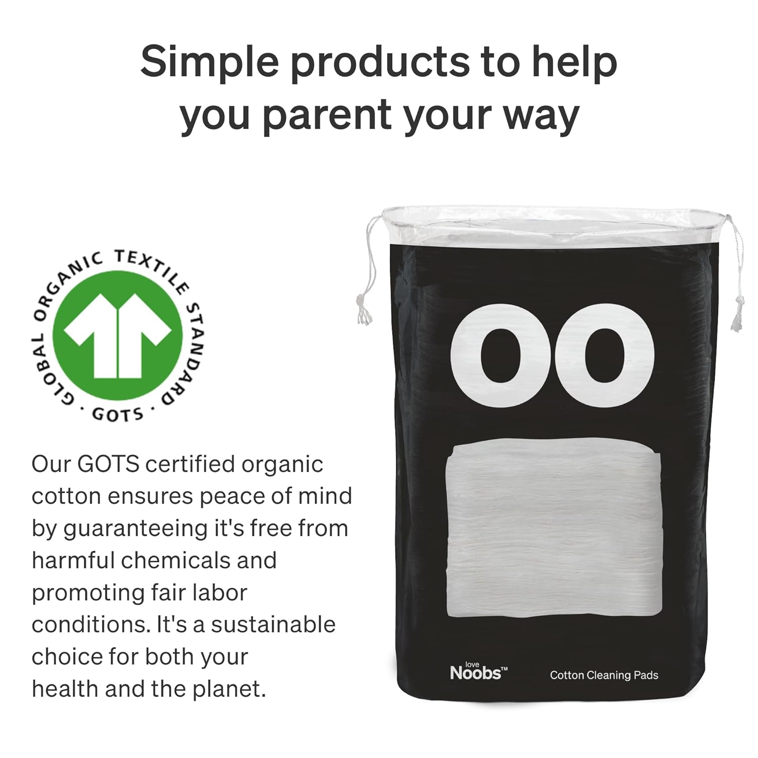 Baby Cotton Pads for Diaper Change by LoveNoobs, 60 Count, Ultra Soft 100% Organic Extra Large