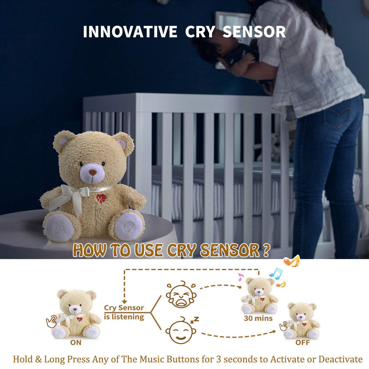 BEREST Sleeping Bear Baby Sleep Soother- Mom's Heartbeat White Noise Machine Infant Stuffed Animal