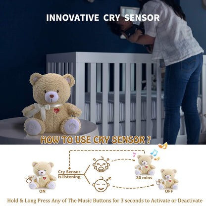 BEREST Sleeping Bear Baby Sleep Soother- Mom's Heartbeat White Noise Machine Infant Stuffed Animal