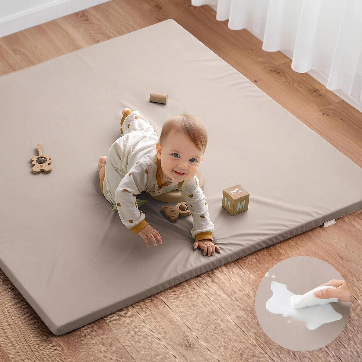 Blissful Diary Vegan Leather Baby Play Mat, 47x47 Thicken Foam Cushioned & Waterproof Playpen Mat