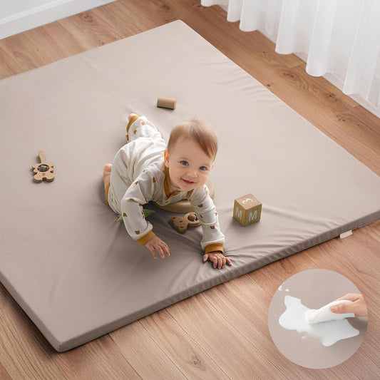 Blissful Diary Vegan Leather Baby Play Mat, 47x47 Thicken Foam Cushioned & Waterproof Playpen Mat