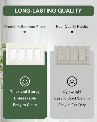 2-Pack Quad Decorator Outlet Cover Plate, Light Almond Modern Decorative Switch Plates and Outlet