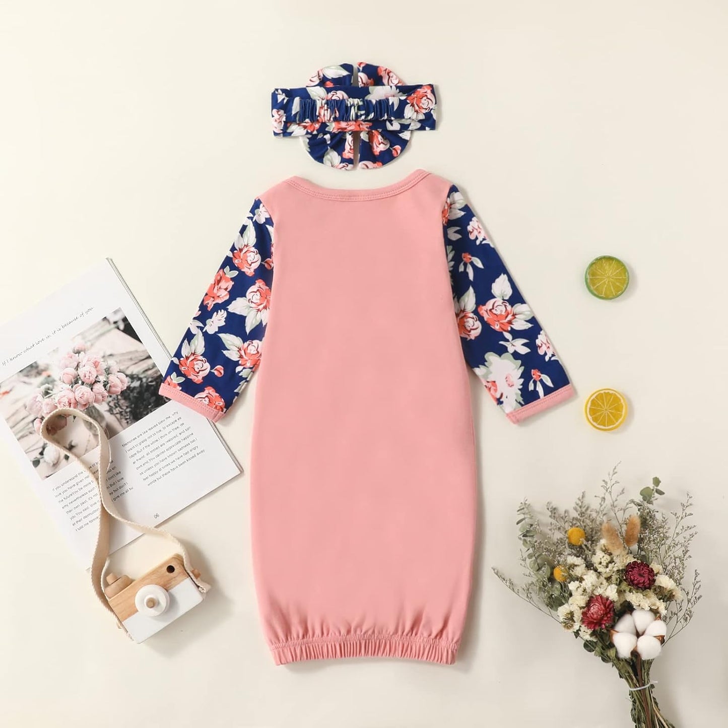 AMAWMW Newborn Baby Girl Little Sister Sleeper Gown Stripe Long Sleeve Nightgown Pajamas Gifts