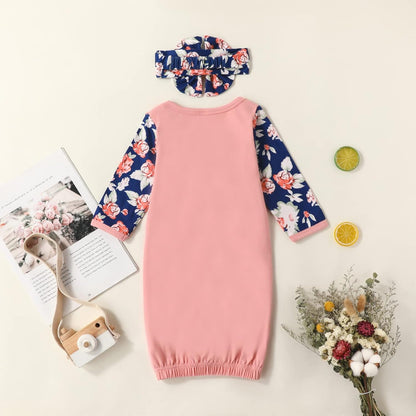 AMAWMW Newborn Baby Girl Little Sister Sleeper Gown Stripe Long Sleeve Nightgown Pajamas Gifts