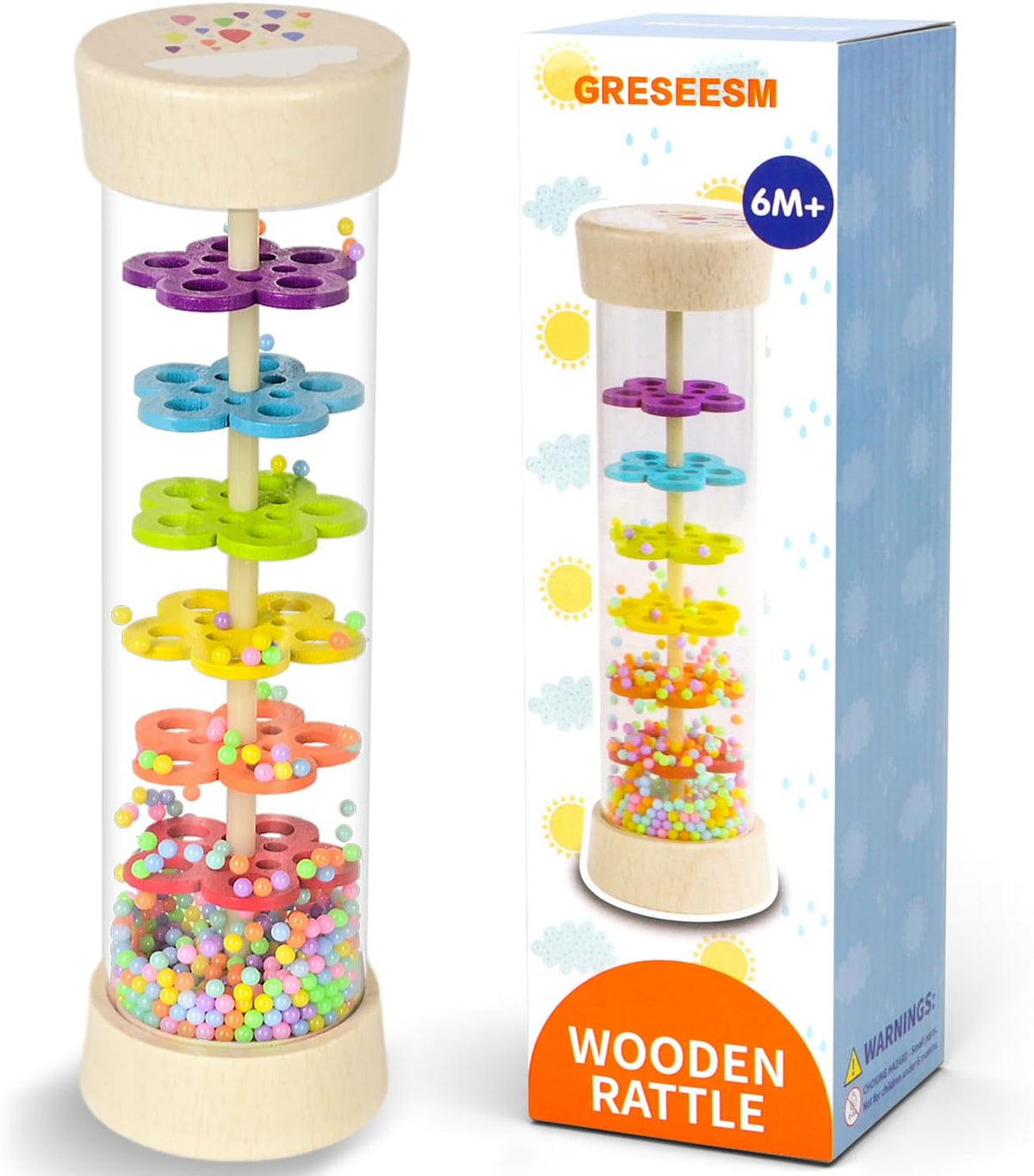 Rain Stick, Montessori Baby Toys for 6-12 Months 1 Year Old, Baby Rattle Wooden Sensory Toys, 7.7”