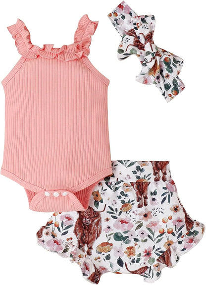 fhutpw Baby Girl Clothes Summer Cute Outfits 3 6 12 18 Months Spaghetti Strap Romper & Floarl