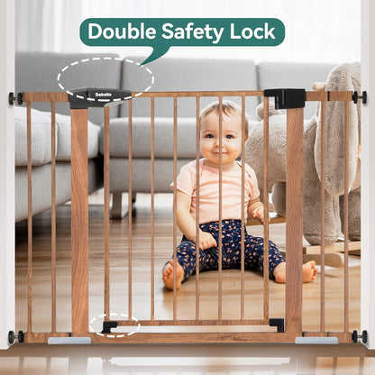 Mom's Choice Award Winner-BABELIO 26-40 Inch Metal Baby Gate with Wood Pattern, Easy Install