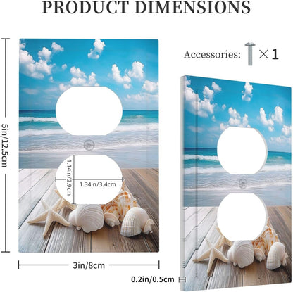 Outlet Covers Beach Waves Brown Wood Starfish Shells 1 Gang Duplex Light Switch Cover Decorative