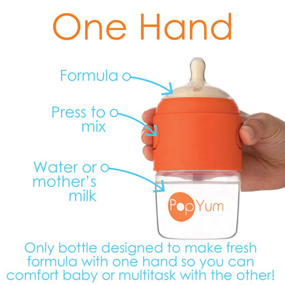 PopYum 5 oz Orange Anti-Colic Formula Making/Mixing/Dispenser Baby Bottles, 3-Pack with #1 Slow