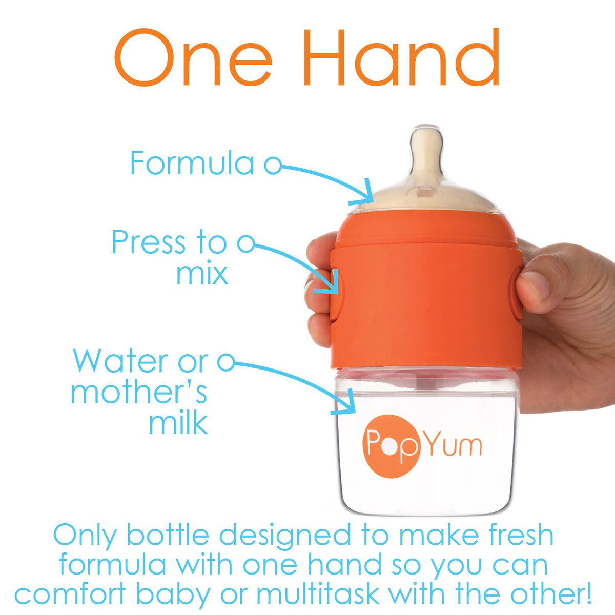PopYum Orange Formula Making Baby Bottle Starter Set, 4-Pack, 2X 5oz Bottles with #1 Slow Flow